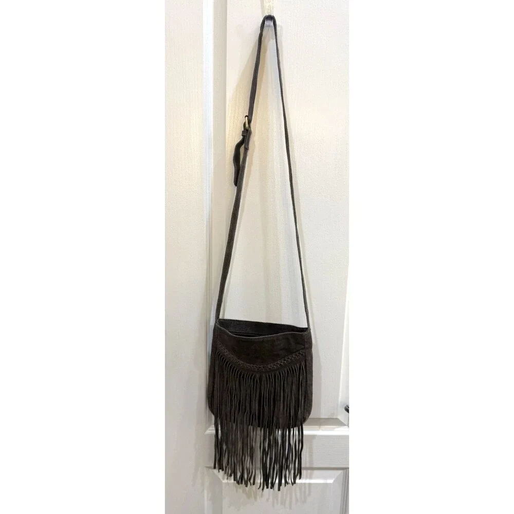 Boho Fringe Earthbound Trading Suede Leather Crossbody Brown Bag Purse Western